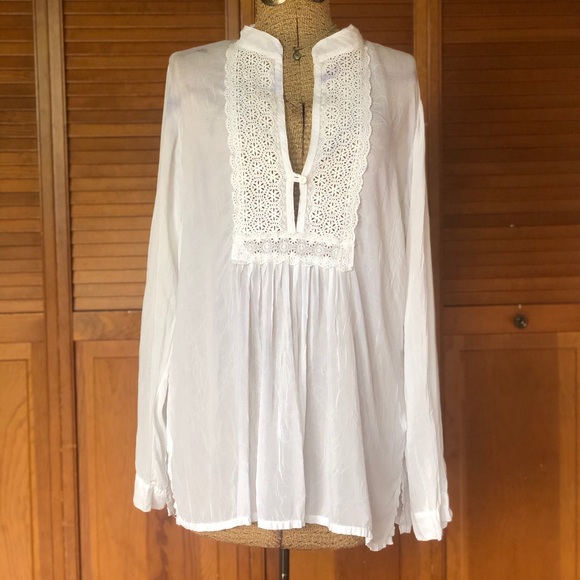 Johnny Was Tops - Johnny Was | White Rayon Eyelet Lace Blouse | M